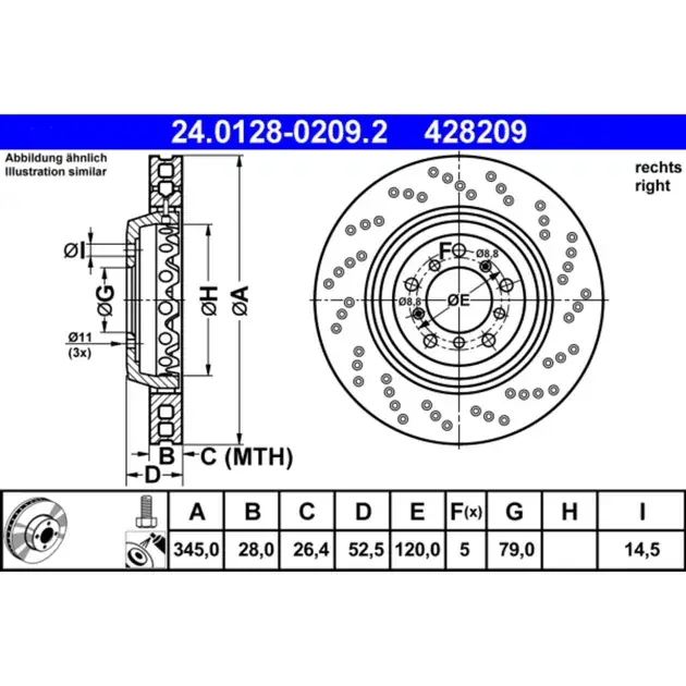 Affordable ATE Front Right Disc Brake Rotor - 34112282446