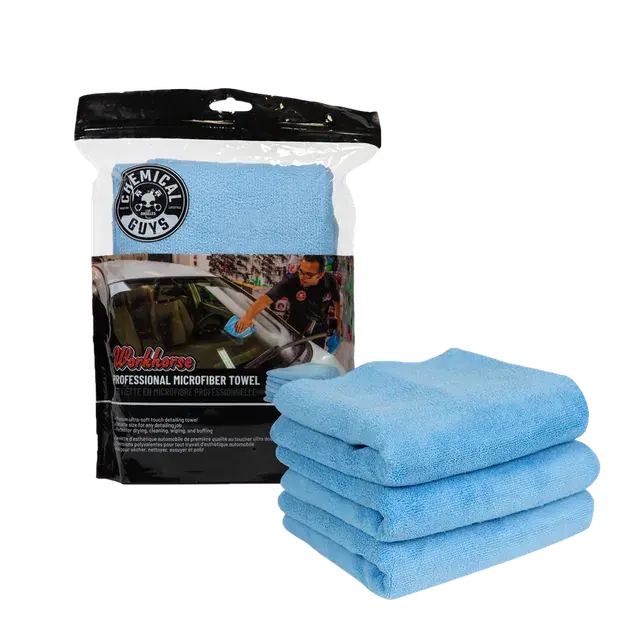 Chemical Guys Workhorse Professional Microfiber Towel, Blue 16" x 16" (3 Pack) New Arrival