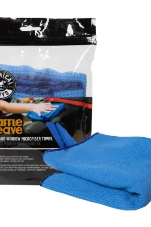 One Day Deal Chemical Guys Waffle Weave Glass and Window Microfiber Towel, Blue 24" x 16"