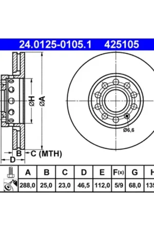 ATE Front Disc Brake Rotor - 4A0615301D Genuine
