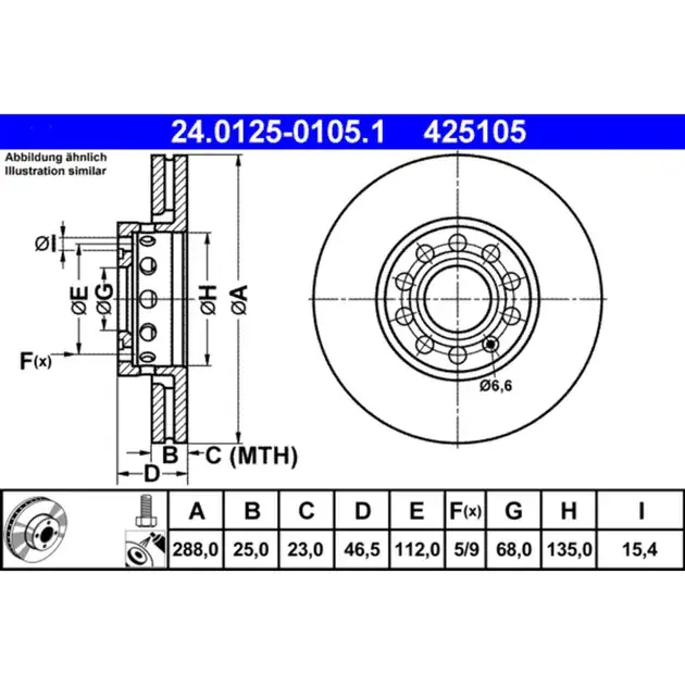ATE Front Disc Brake Rotor - 4A0615301D Genuine