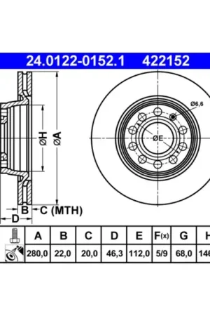 Genuine ATE Rear Disc Brake Rotor - 8E0615301P