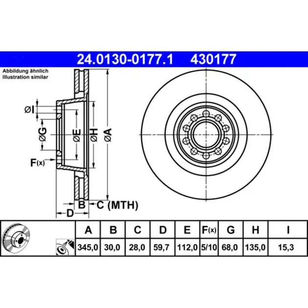 Cheap ATE Front Disc Brake Rotor - 4D0615301B