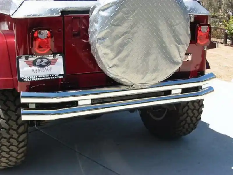 Fresh Stock Rampage 1976-1983 Jeep CJ5 Double Tube Rear Bumper w/Hitch Receiver - Stainless