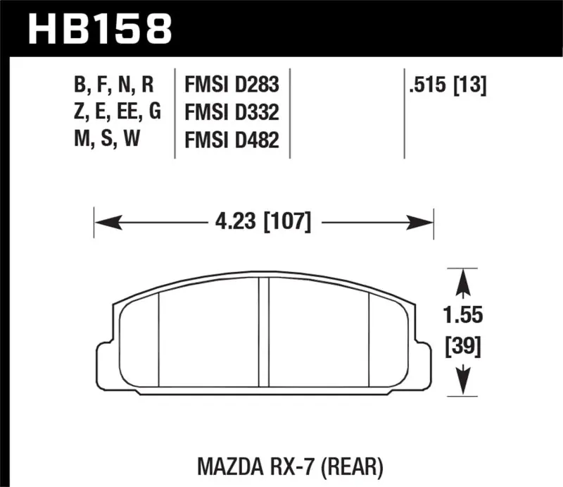 Professional Grade Hawk 2003-2005 Mazda 6 HPS 5.0 Rear Brake Pads