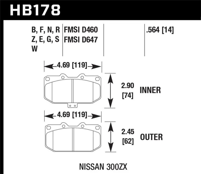 Hawk 06-07 WRX / 89-96 Nissan 300ZX / 89-93 Skyline GT-R HP+ Street Front Brake Pads Original