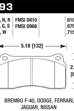 Hawk Dodge / Ferrari  Front & Rear / Ferrari / Jaguar / Nissan Front DTC-70 Race Brake Pads Hot Picks