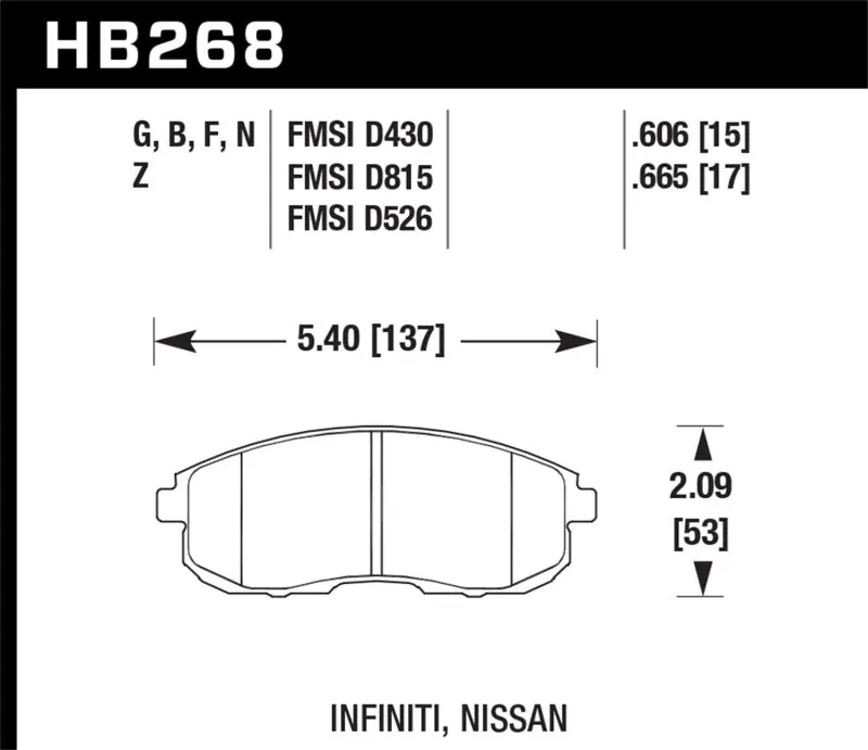 Direct From Manufacturer Hawk 03-04 G35/03-05 G35X/ 02-05 350z w/o Brembo HP+ Street Front Brake Pads