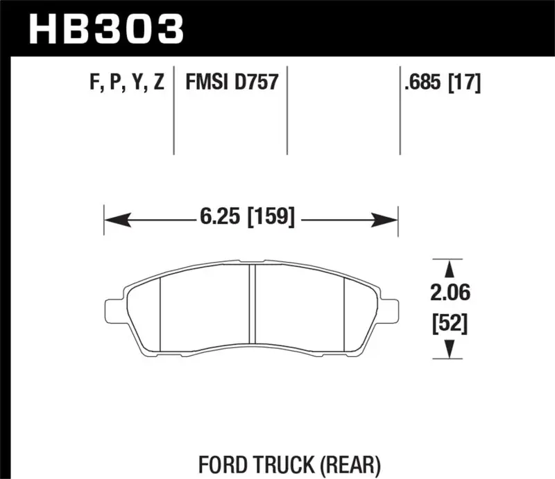 Budget Hawk 99-05 Cadillac Excursion / 99-04 Ford F-250/F-350 Super Duty Pickup Rear LTS Street Brake Pads