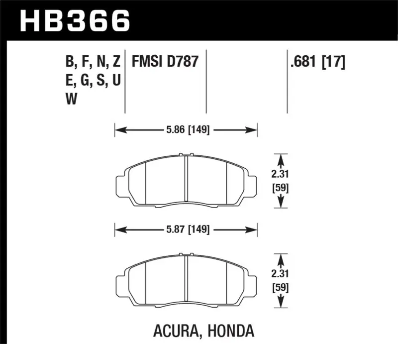 Hawk 2001-2003 Acura CL Type-S HPS 5.0 Front Brake Pads Genuine