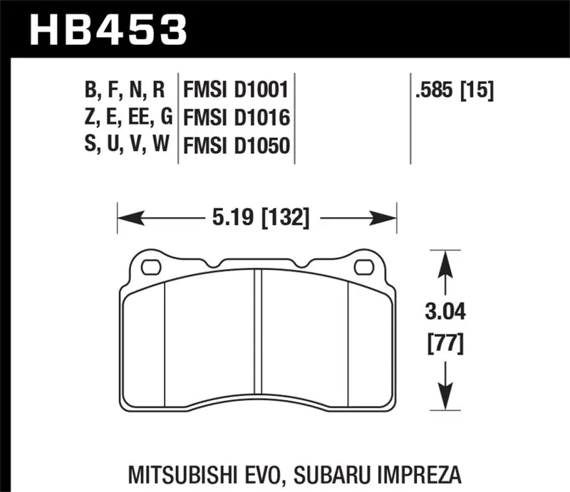 Handmade Hawk Street HPS 5.0 Frt Brake Pad Brembo 03-06 Evo / 04-14 STI / 09-10 Evo / 09-10 Genesis /04-08 TL