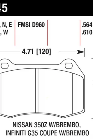 Direct From Manufacturer Hawk 2003-2004 Infiniti G35 (w/Brembo Brakes) HPS 5.0 Front Brake Pads