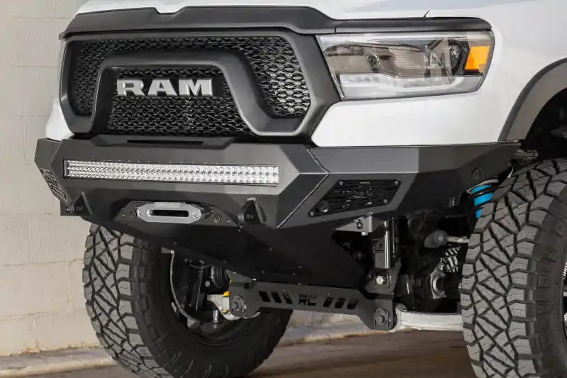 Holiday Sale Addictive Desert Designs 2019 Ram Rebel 1500 Stealth Fighter Fr Bumper w/Winch&Parking Sensor Mounts