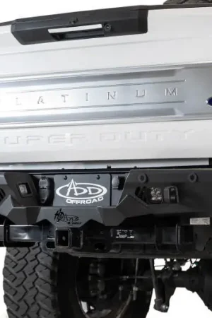 Shop Now Addictive Desert Designs 17-20 Ford Super Duty Bomber HD Rear Bumper w/ Mounts For Cube Lights