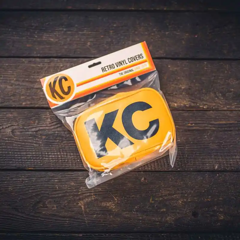 KC HiLiTES Retro 5in x 7in Rectangular Yellow Vinyl Light Cover w/ Black KC Logo (Pair) Seasonal Sale