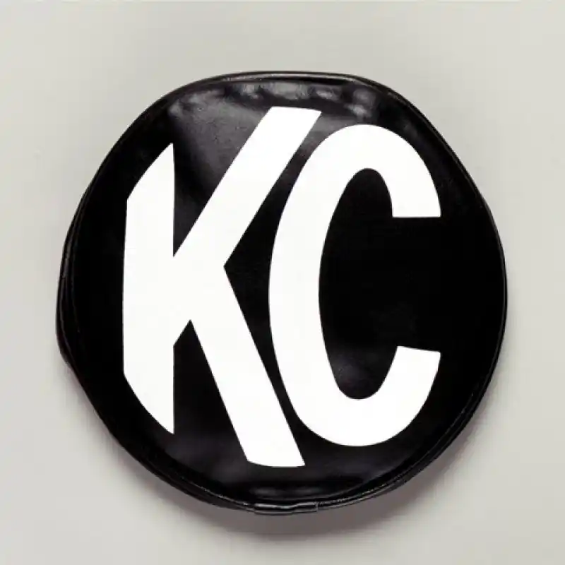 Seasonal Sale KC HiLiTES 8in. Round Soft Cover (Pair) - Black w/White KC Logo