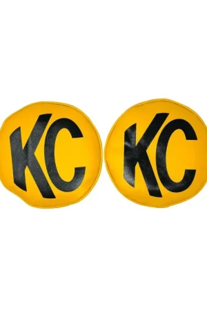 KC HiLiTES Retro 8in Round Yellow Vinyl Light Cover w/ Black KC Logo (Pair) Must Have