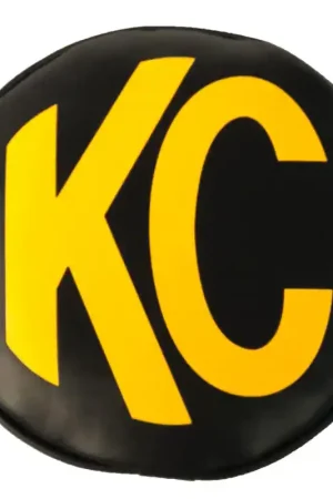 Free Returns KC HiLiTES 8in. Round Soft Cover (Pair) - Black w/Yellow KC Logo
