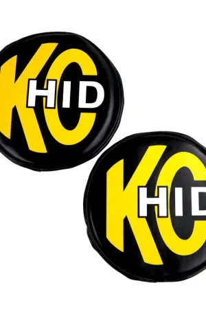 KC HiLiTES 8in. Round Soft Cover HID (Pair) - Black w/Yellow Brushed KC Logo Direct From Factory