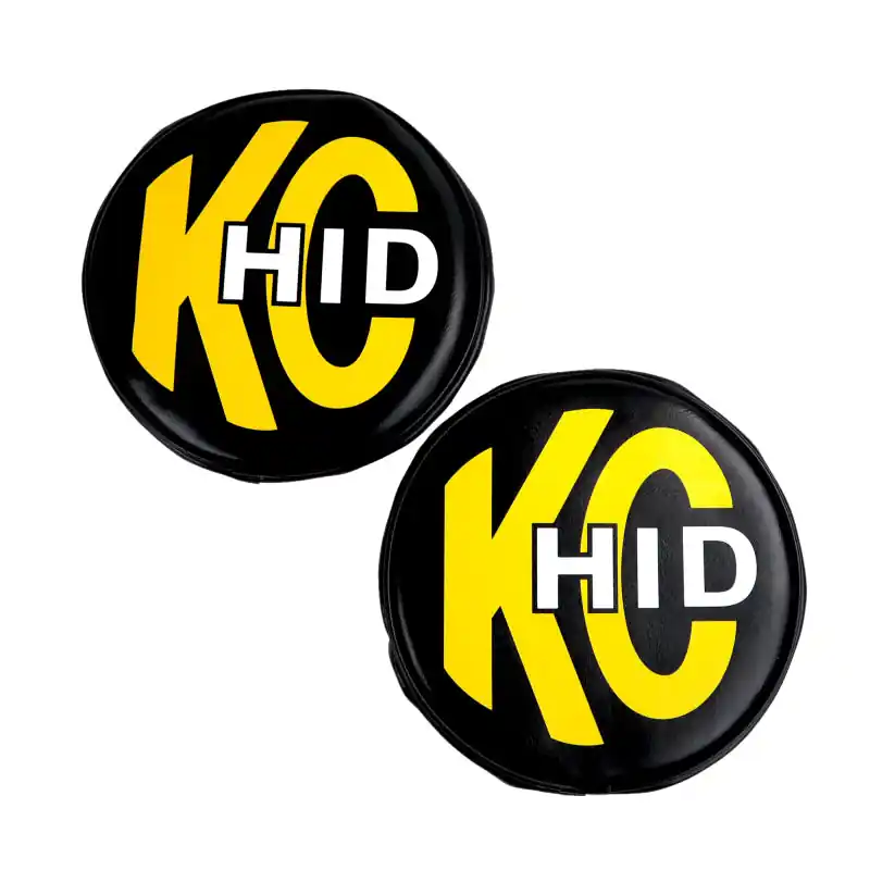 KC HiLiTES 8in. Round Soft Cover HID (Pair) - Black w/Yellow Brushed KC Logo Direct From Factory